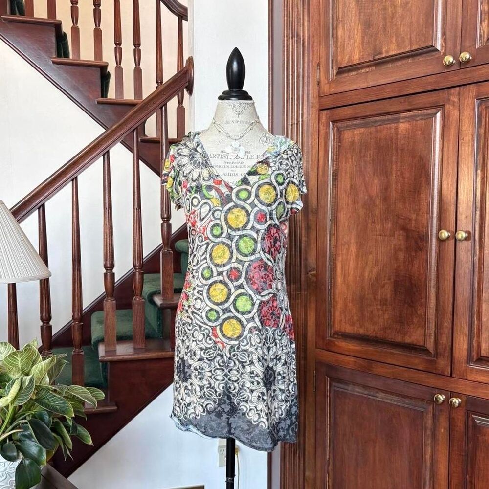 Funky Swirl Floral Summer Beachy Sundress Mini Sheer Dress Coverup Y2K